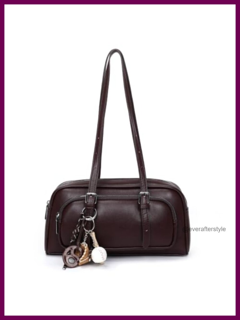 Vegan Leather Hobo Shoulder Bag Zip Adjustable Strap Retro